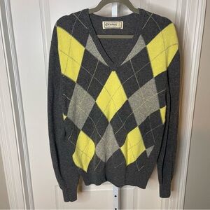 Vintage Glenmac 100% Cashmere Argyle V Neck Sweater Made in Scotland Size 44